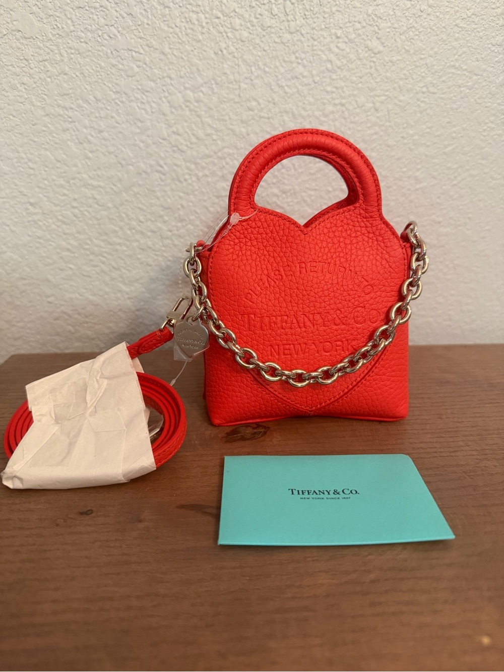Tiffany & Co. Coral Red Heart-Shaped Micro Mini Tote with Chain Strap